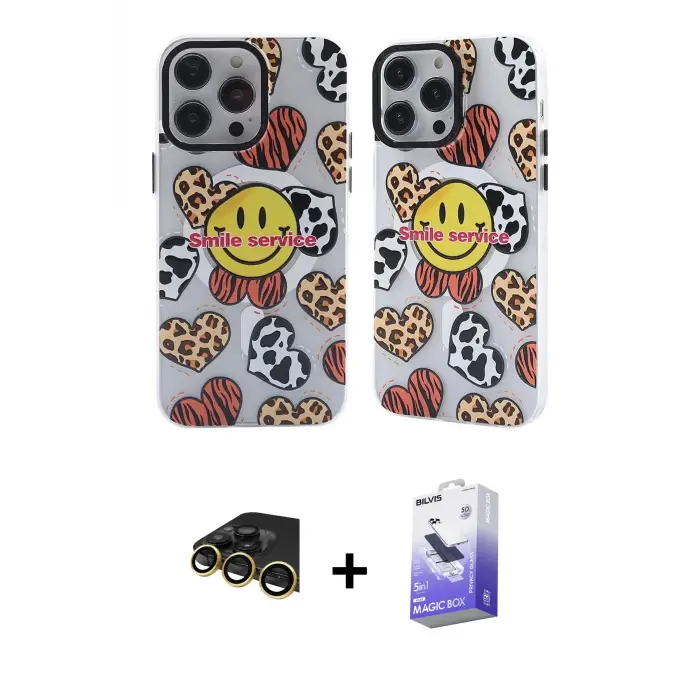 ieg™ iPhone 14 Pro Max Kılıf Nova Doku Koleksiyonu - Siyah Bilvis 5in1 5D Magic Hayalet Cam Ekran Koruyucu + Raze Metal Kamera Lens - GD