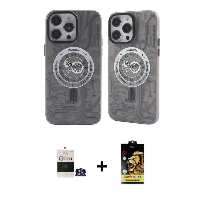ieg™ iPhone 14 Pro Max Kılıf Nova Doku Koleksiyonu - Siyah Buffer Cam Ekran Koruyucu + Bilvis Titan Kamera Lens - GD