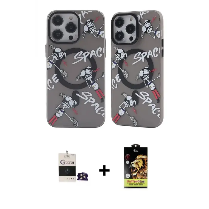 ieg™ iPhone 14 Pro Max Kılıf Nova Doku Koleksiyonu - Siyah Buffer Cam Ekran Koruyucu + Bilvis Titan Kamera Lens - GD