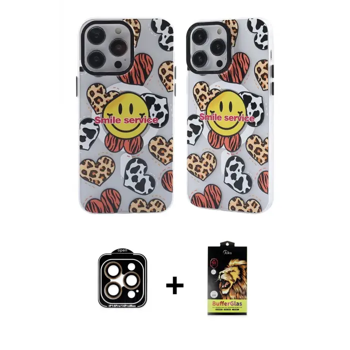 ieg™ iPhone 14 Pro Max Kılıf Nova Doku Koleksiyonu - Siyah Buffer Cam Ekran Koruyucu + PVD Metal Kamera Lens - TU