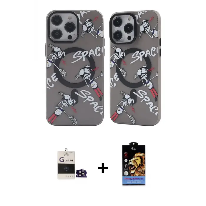 ieg™ iPhone 14 Pro Max Kılıf Nova Doku Koleksiyonu - Siyah Buffer Hayalet Cam Ekran Koruyucu + Bilvis Titan Kamera Lens - SH