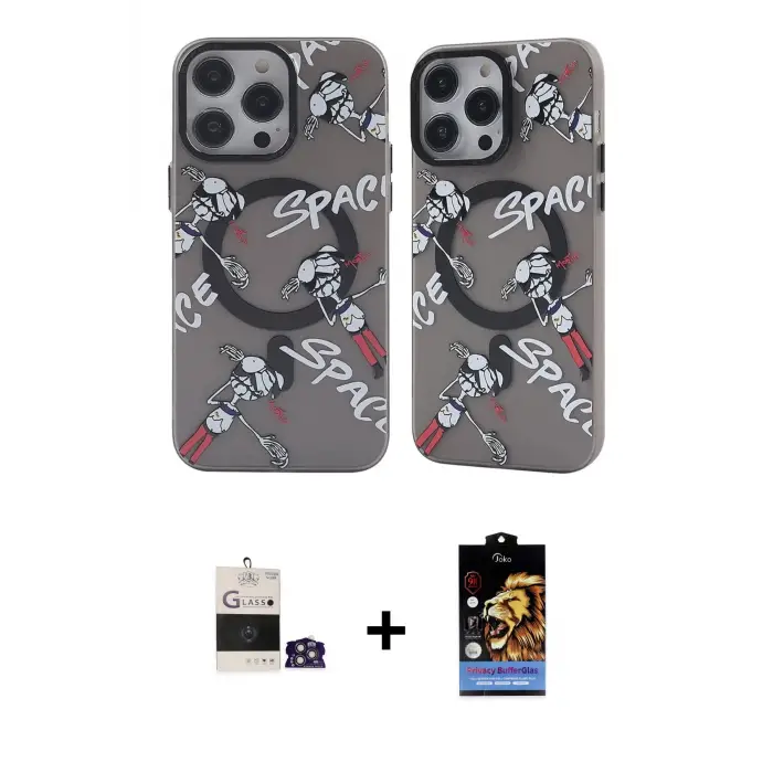 ieg™ iPhone 14 Pro Max Kılıf Nova Doku Koleksiyonu - Siyah Buffer Hayalet Cam Ekran Koruyucu + Bilvis Titan Kamera Lens - GS
