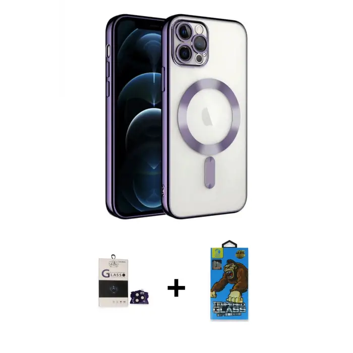 ieg™ iPhone 14 Pro Max Kılıf Nova Işık Özel Seri - Siyah 18D Cam Ekran Koruyucu + Bilvis Titan Kamera Lens - SH
