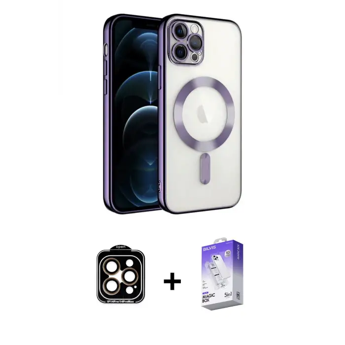 ieg™ iPhone 14 Pro Max Kılıf Nova Işık Özel Seri - Siyah Bilvis 5in1 3D Magic Cam Ekran Koruyucu + PVD Metal Kamera Lens - TU