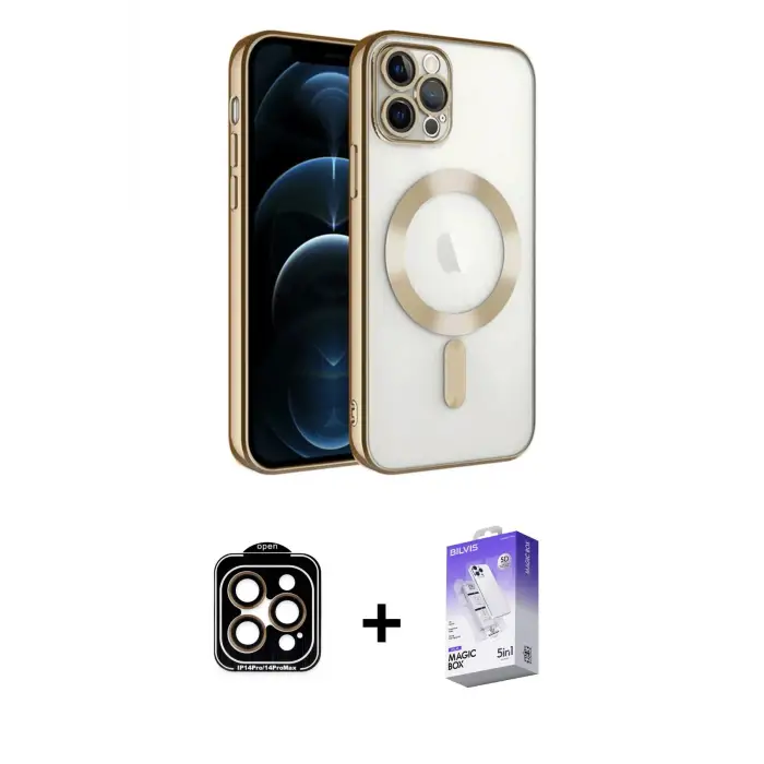 ieg™ iPhone 14 Pro Max Kılıf Nova Işık Özel Seri - Siyah Bilvis 5in1 3D Magic Cam Ekran Koruyucu + PVD Metal Kamera Lens - TU
