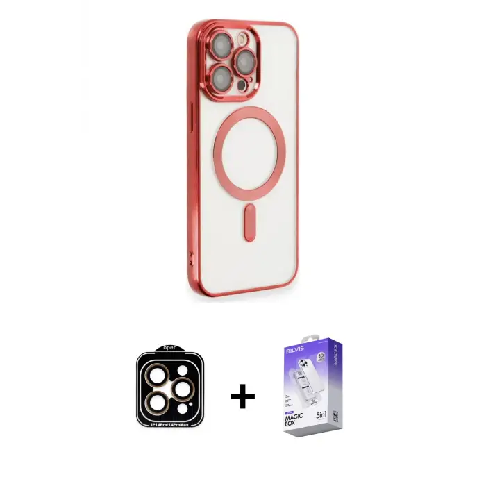 ieg™ iPhone 14 Pro Max Kılıf Nova Işık Özel Seri - Siyah Bilvis 5in1 3D Magic Cam Ekran Koruyucu + PVD Metal Kamera Lens - TU