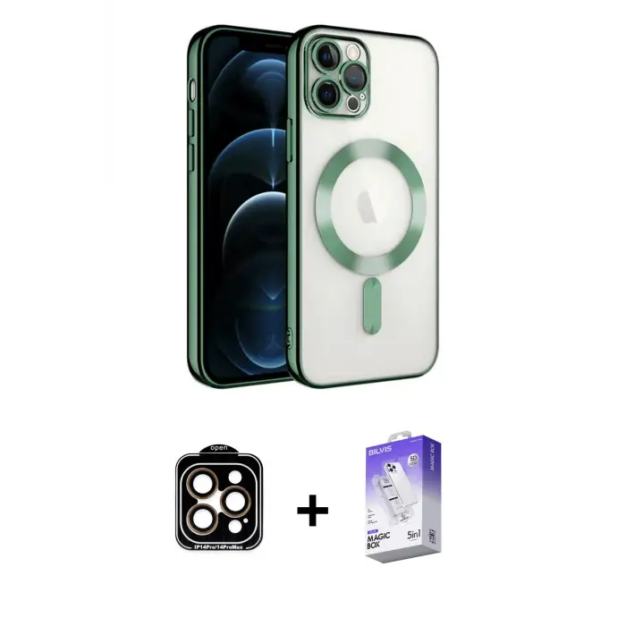 ieg™ iPhone 14 Pro Max Kılıf Nova Işık Özel Seri - Siyah Bilvis 5in1 3D Magic Cam Ekran Koruyucu + PVD Metal Kamera Lens - TU