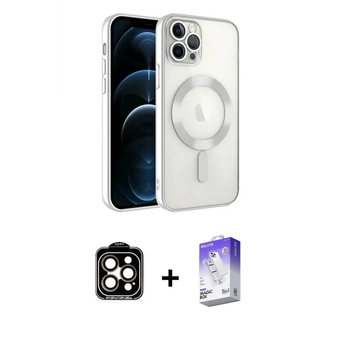 ieg™ iPhone 14 Pro Max Kılıf Nova Işık Özel Seri - Siyah Bilvis 5in1 3D Magic Cam Ekran Koruyucu + PVD Metal Kamera Lens - TU