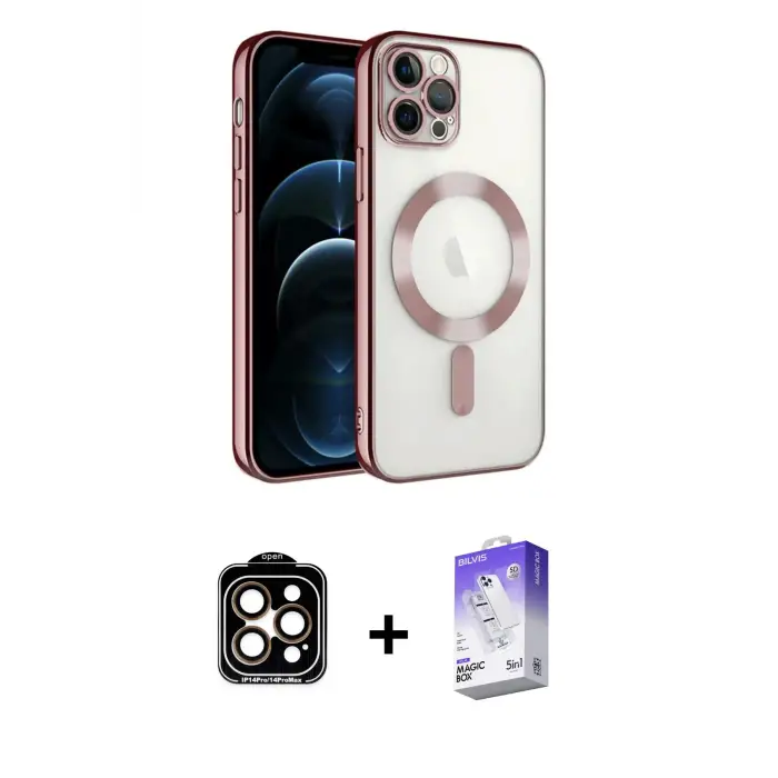 ieg™ iPhone 14 Pro Max Kılıf Nova Işık Özel Seri - Siyah Bilvis 5in1 3D Magic Cam Ekran Koruyucu + PVD Metal Kamera Lens - TU