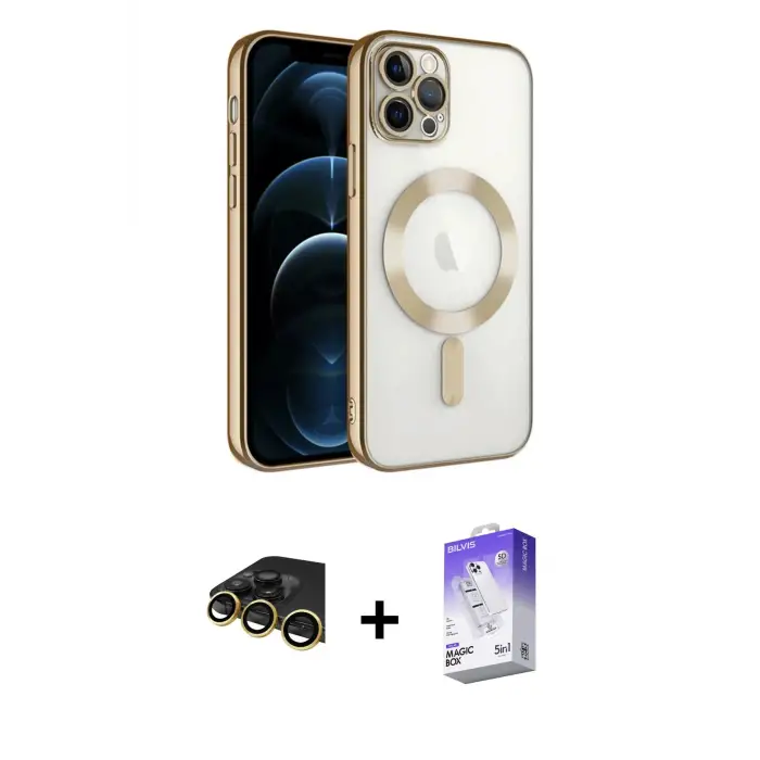 ieg™ iPhone 14 Pro Max Kılıf Nova Işık Özel Seri - Siyah Bilvis 5in1 3D Magic Cam Ekran Koruyucu + Raze Metal Kamera Lens - GD