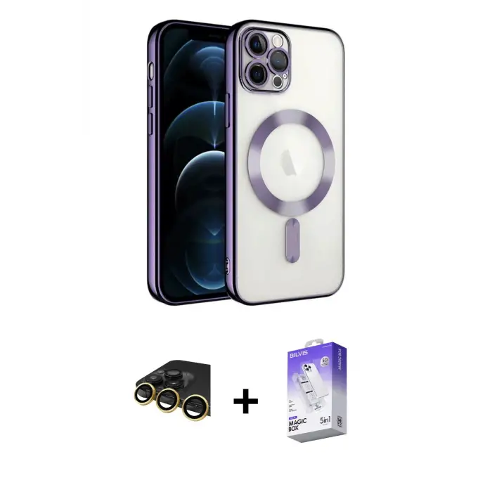ieg™ iPhone 14 Pro Max Kılıf Nova Işık Özel Seri - Siyah Bilvis 5in1 3D Magic Cam Ekran Koruyucu + Raze Metal Kamera Lens - GD