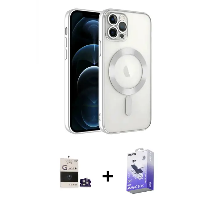 ieg™ iPhone 14 Pro Max Kılıf Nova Işık Özel Seri - Siyah Bilvis 5in1 5D Magic Hayalet Cam Ekran Koruyucu + Bilvis Titan Kamera Lens - GS