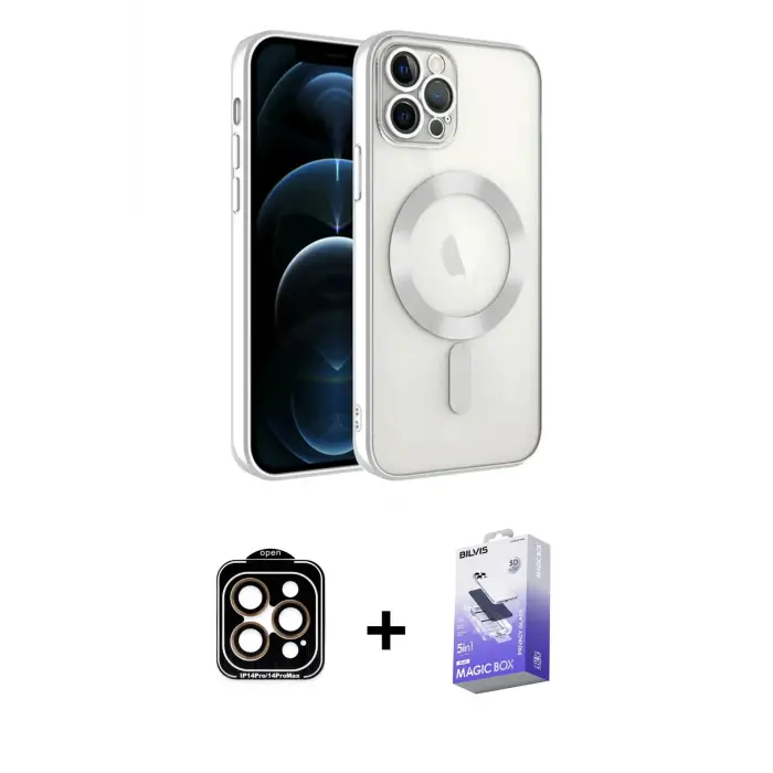 ieg™ iPhone 14 Pro Max Kılıf Nova Işık Özel Seri - Siyah Bilvis 5in1 5D Magic Hayalet Cam Ekran Koruyucu + PVD Metal Kamera Lens - TU