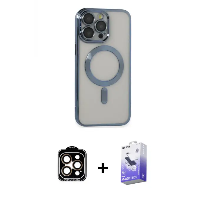 ieg™ iPhone 14 Pro Max Kılıf Nova Işık Özel Seri - Siyah Bilvis 5in1 5D Magic Hayalet Cam Ekran Koruyucu + PVD Metal Kamera Lens - TU