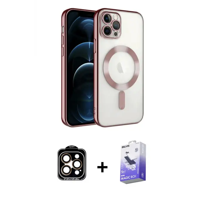 ieg™ iPhone 14 Pro Max Kılıf Nova Işık Özel Seri - Siyah Bilvis 5in1 5D Magic Hayalet Cam Ekran Koruyucu + PVD Metal Kamera Lens - TU