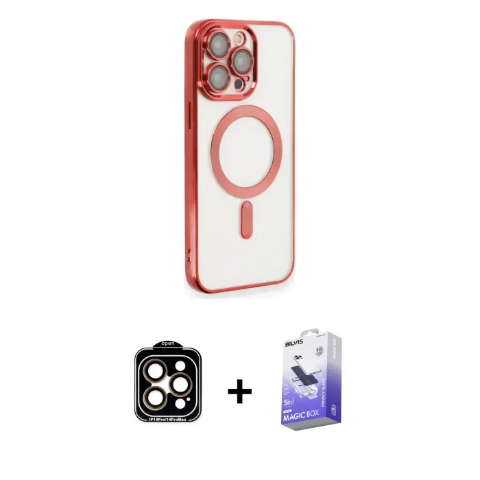 ieg™ iPhone 14 Pro Max Kılıf Nova Işık Özel Seri - Siyah Bilvis 5in1 5D Magic Hayalet Cam Ekran Koruyucu + PVD Metal Kamera Lens - TU
