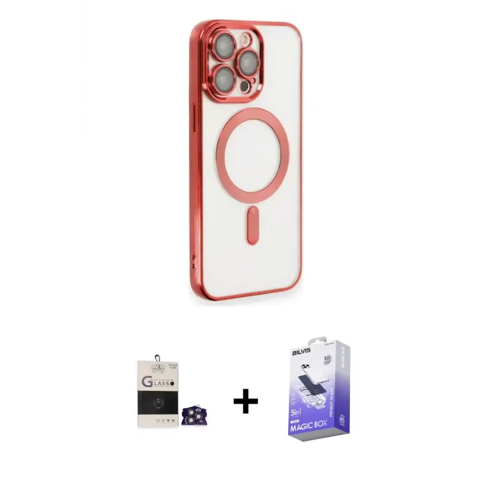 ieg™ iPhone 14 Pro Max Kılıf Nova Işık Özel Seri - Siyah Bilvis 5in1 5D Magic Hayalet Cam Ekran Koruyucu + Bilvis Titan Kamera Lens - GS