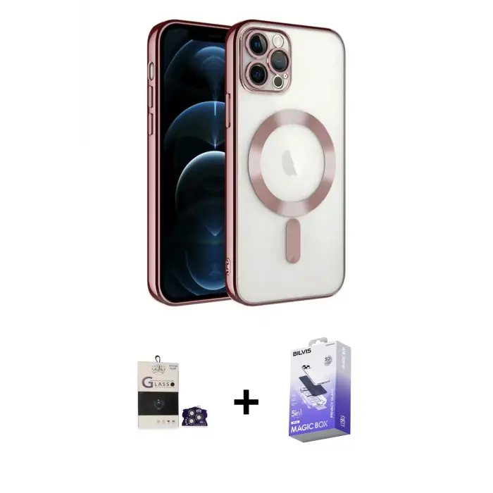 ieg™ iPhone 14 Pro Max Kılıf Nova Işık Özel Seri - Siyah Bilvis 5in1 5D Magic Hayalet Cam Ekran Koruyucu + Bilvis Titan Kamera Lens - GS