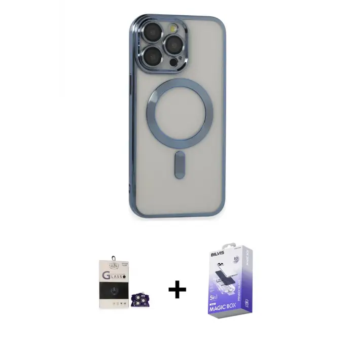 ieg™ iPhone 14 Pro Max Kılıf Nova Işık Özel Seri - Siyah Bilvis 5in1 5D Magic Hayalet Cam Ekran Koruyucu + Bilvis Titan Kamera Lens - GS