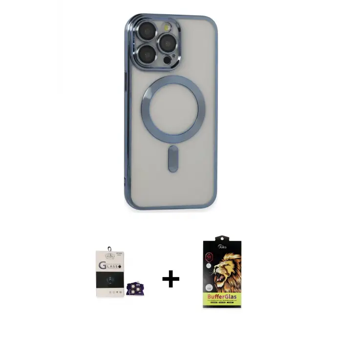 ieg™ iPhone 14 Pro Max Kılıf Nova Işık Özel Seri - Siyah Buffer Cam Ekran Koruyucu + Bilvis Titan Kamera Lens - GD