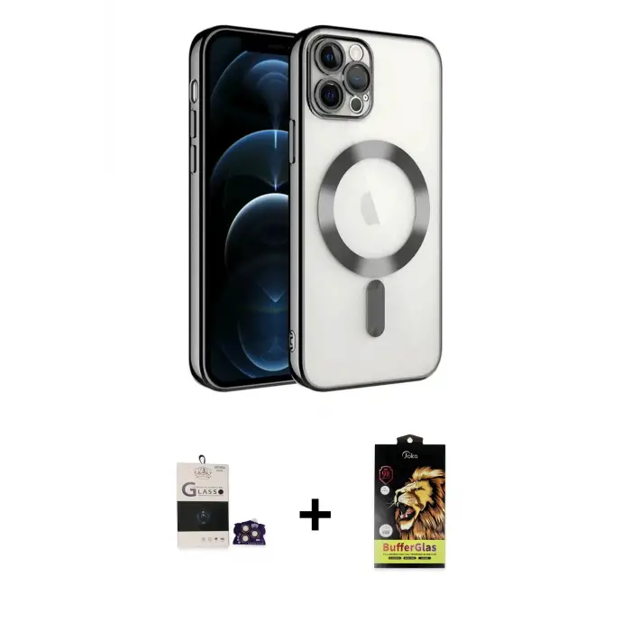 ieg™ iPhone 14 Pro Max Kılıf Nova Işık Özel Seri - Siyah Buffer Cam Ekran Koruyucu + Bilvis Titan Kamera Lens - GD