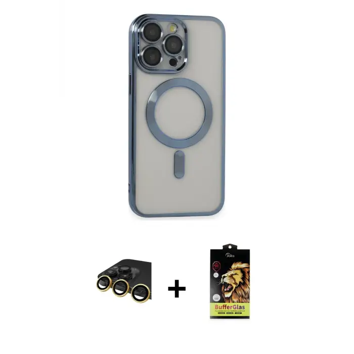 ieg™ iPhone 14 Pro Max Kılıf Nova Işık Özel Seri - Siyah Buffer Cam Ekran Koruyucu + Raze Metal Kamera Lens - GD