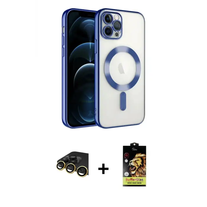 ieg™ iPhone 14 Pro Max Kılıf Nova Işık Özel Seri - Siyah Buffer Cam Ekran Koruyucu + Raze Metal Kamera Lens - GD