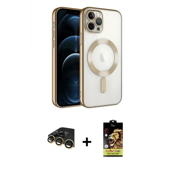 ieg™ iPhone 14 Pro Max Kılıf Nova Işık Özel Seri - Siyah Buffer Cam Ekran Koruyucu + Raze Metal Kamera Lens - GD