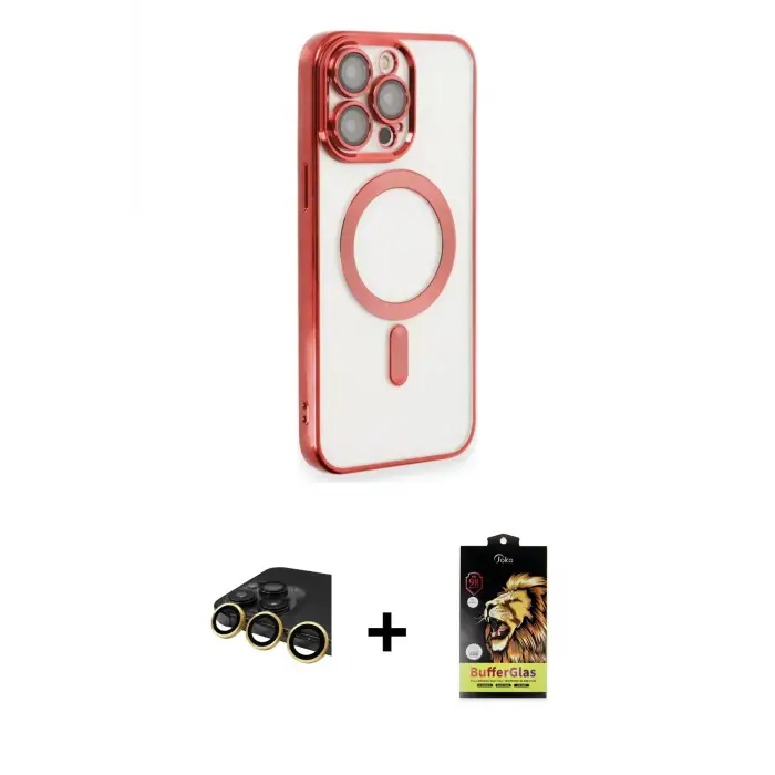 ieg™ iPhone 14 Pro Max Kılıf Nova Işık Özel Seri - Siyah Buffer Cam Ekran Koruyucu + Raze Metal Kamera Lens - GD