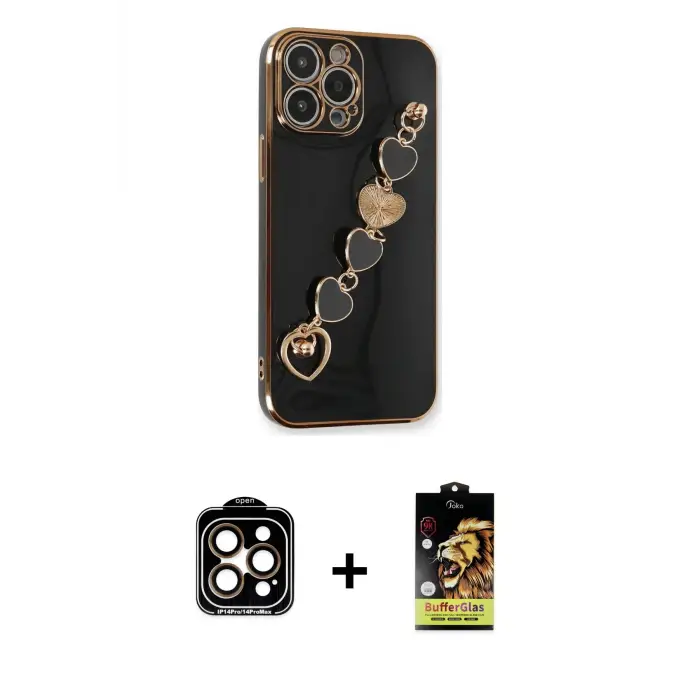 ieg™ iPhone 14 Pro Max Kılıf Nova Işık Prime - Siyah Buffer Cam Ekran Koruyucu + PVD Metal Kamera Lens - TU