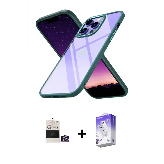 ieg™ iPhone 14 Pro Max Kılıf Nova Işık Serisi - Siyah Bilvis 5in1 3D Magic Cam Ekran Koruyucu + Bilvis Titan Kamera Lens - GD