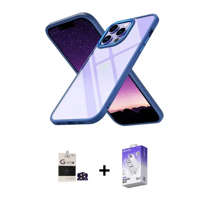 ieg™ iPhone 14 Pro Max Kılıf Nova Işık Serisi - Siyah Bilvis 5in1 3D Magic Cam Ekran Koruyucu + Bilvis Titan Kamera Lens - DNMR