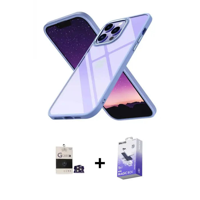 ieg™ iPhone 14 Pro Max Kılıf Nova Işık Serisi - Siyah Bilvis 5in1 5D Magic Hayalet Cam Ekran Koruyucu + Bilvis Titan Kamera Lens - GS