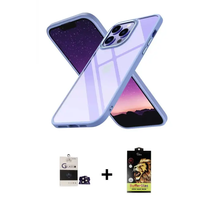 ieg™ iPhone 14 Pro Max Kılıf Nova Işık Serisi - Siyah Buffer Cam Ekran Koruyucu + Bilvis Titan Kamera Lens - SH
