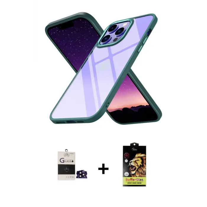 ieg™ iPhone 14 Pro Max Kılıf Nova Işık Serisi - Siyah Buffer Cam Ekran Koruyucu + Bilvis Titan Kamera Lens - SH