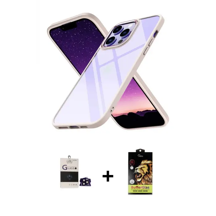 ieg™ iPhone 14 Pro Max Kılıf Nova Işık Serisi - Siyah Buffer Cam Ekran Koruyucu + Bilvis Titan Kamera Lens - SH