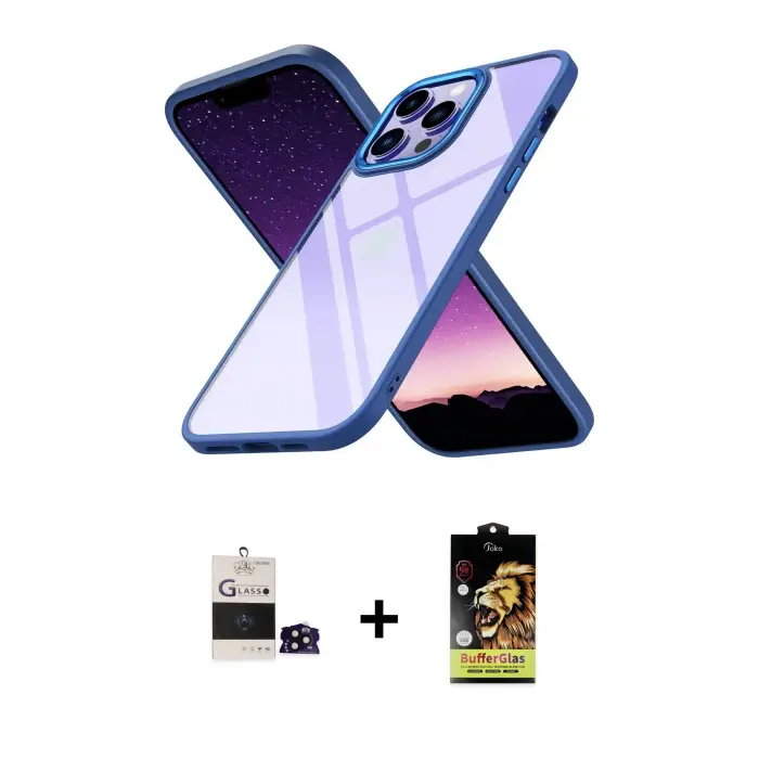 ieg™ iPhone 14 Pro Max Kılıf Nova Işık Serisi - Siyah Buffer Cam Ekran Koruyucu + Bilvis Titan Kamera Lens - SH