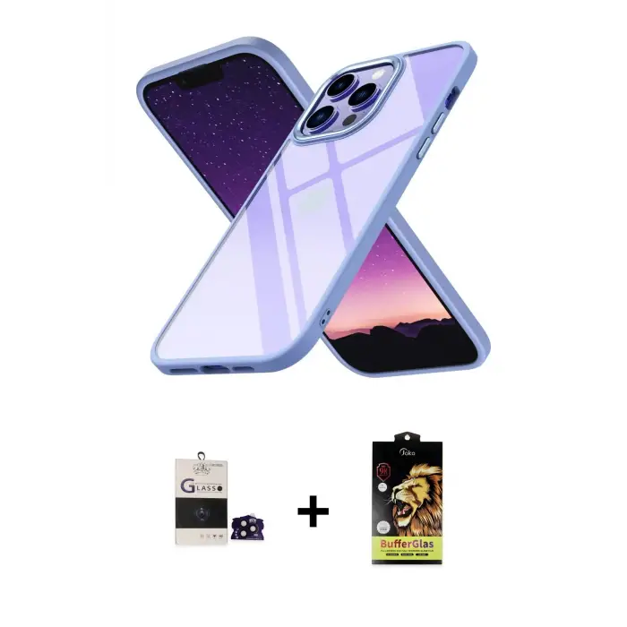 ieg™ iPhone 14 Pro Max Kılıf Nova Işık Serisi - Siyah Buffer Cam Ekran Koruyucu + Bilvis Titan Kamera Lens - SH