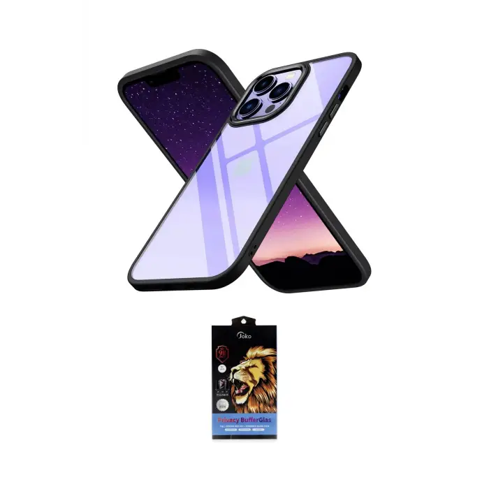 ieg™ iPhone 14 Pro Max Kılıf Nova Işık Serisi - Siyah Buffer Hayalet Cam Ekran Koruyucu