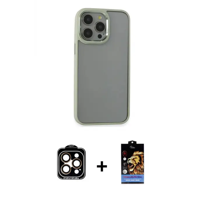 ieg™ iPhone 14 Pro Max Kılıf Nova Işık Serisi - Siyah Buffer Hayalet Cam Ekran Koruyucu + PVD Metal Kamera Lens - TU