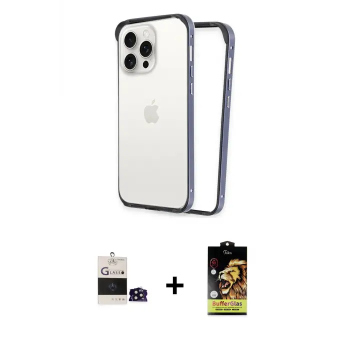 ieg™ iPhone 14 Pro Max Kılıf Pusula Asil Koleksiyonu - Siyah Buffer Cam Ekran Koruyucu + Bilvis Titan Kamera Lens - SH