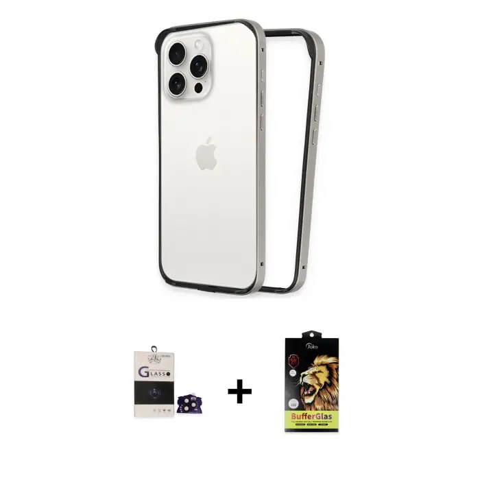 ieg™ iPhone 14 Pro Max Kılıf Pusula Asil Koleksiyonu - Siyah Buffer Cam Ekran Koruyucu + Bilvis Titan Kamera Lens - SH
