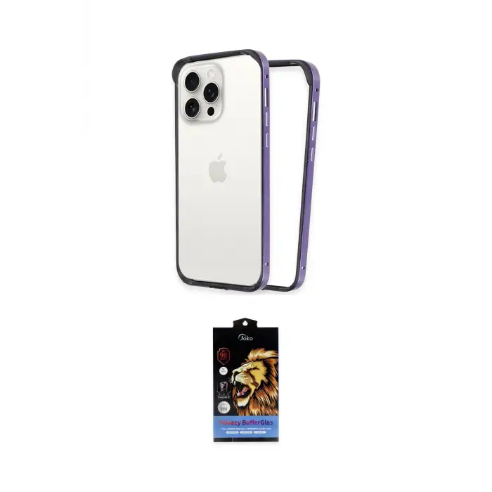 ieg™ iPhone 14 Pro Max Kılıf Pusula Asil Koleksiyonu - Siyah Buffer Hayalet Cam Ekran Koruyucu