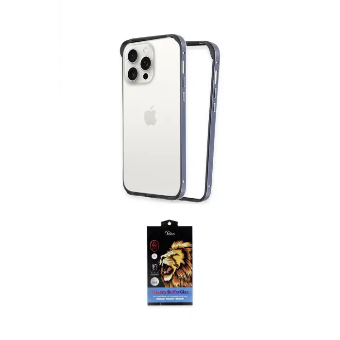 ieg™ iPhone 14 Pro Max Kılıf Pusula Asil Koleksiyonu - Siyah Buffer Hayalet Cam Ekran Koruyucu
