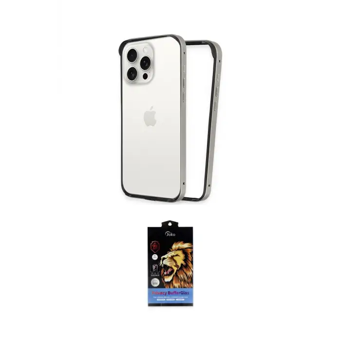 ieg™ iPhone 14 Pro Max Kılıf Pusula Asil Koleksiyonu - Siyah Buffer Hayalet Cam Ekran Koruyucu