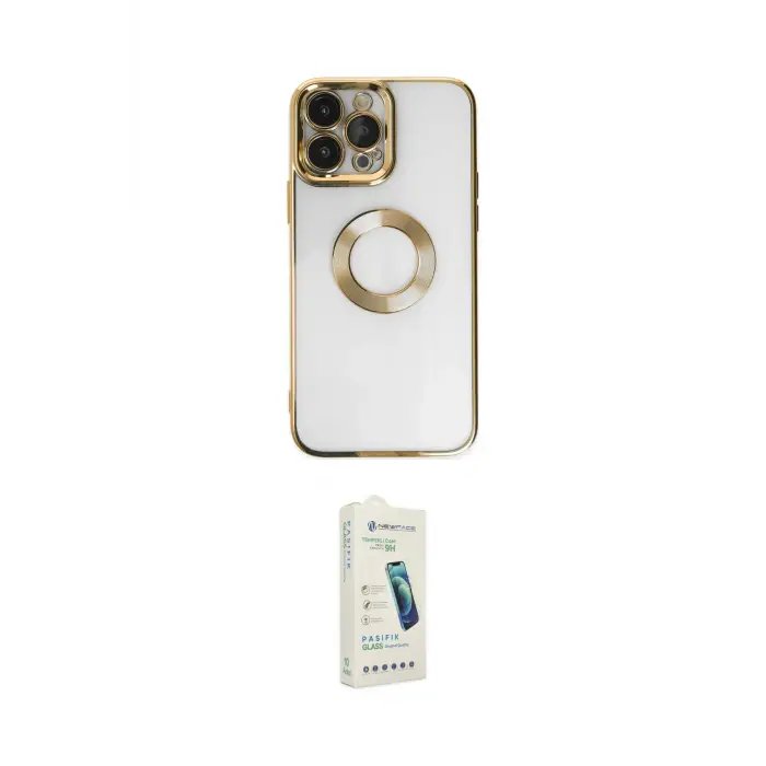 ieg™ iPhone 14 Pro Max Kılıf Pusula Form - Şeffaf Pasifik Cam Ekran Koruyucu