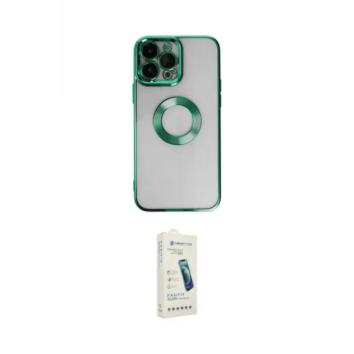 ieg™ iPhone 14 Pro Max Kılıf Pusula Form - Şeffaf Pasifik Cam Ekran Koruyucu