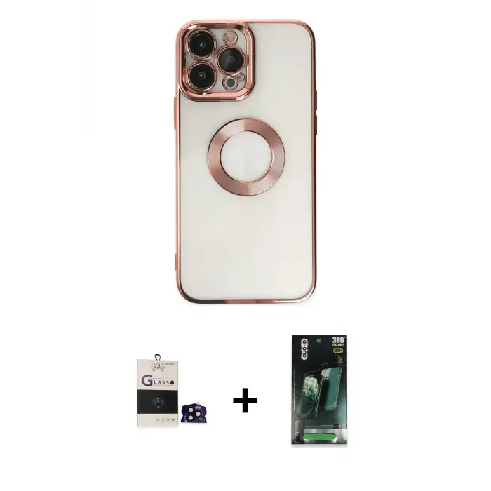 ieg™ iPhone 14 Pro Max Kılıf Pusula Form - Siyah 360 Mat Full Body Arka Koruyucu + Bilvis Titan Kamera Lens - SH