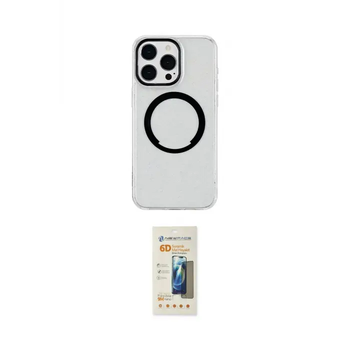 ieg™ iPhone 14 Pro Max Kılıf Pusula Form - Siyah 6D Mat Seramik Hayalet Nano Ekran Koruyucu