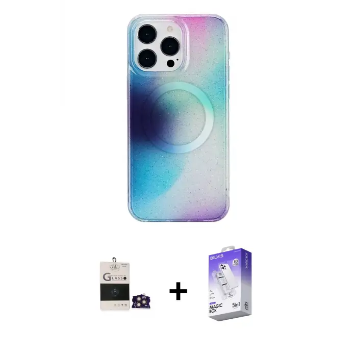 ieg™ iPhone 14 Pro Max Kılıf Pusula Form - Siyah Bilvis 5in1 3D Magic Cam Ekran Koruyucu + Bilvis Titan Kamera Lens - GD